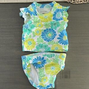Janie and Jack Blue and Green Floral Baby Set